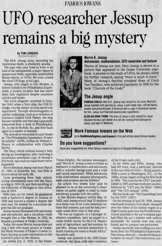 Morris K Jessup - Iowa Paper 2006 - Newspapers.com™